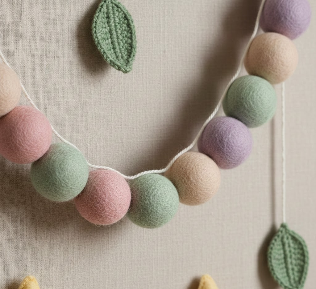 Felt ball garland in pastel colors