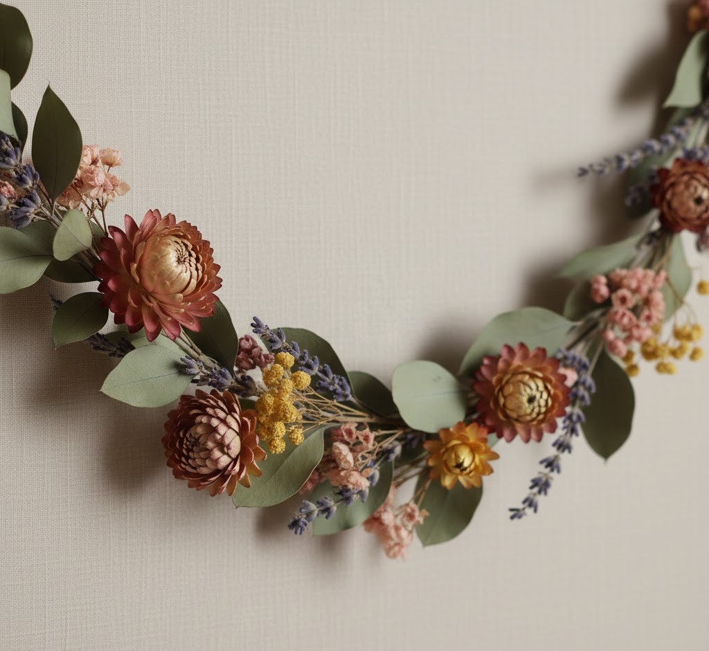 Dried flower garland with eucalyptus