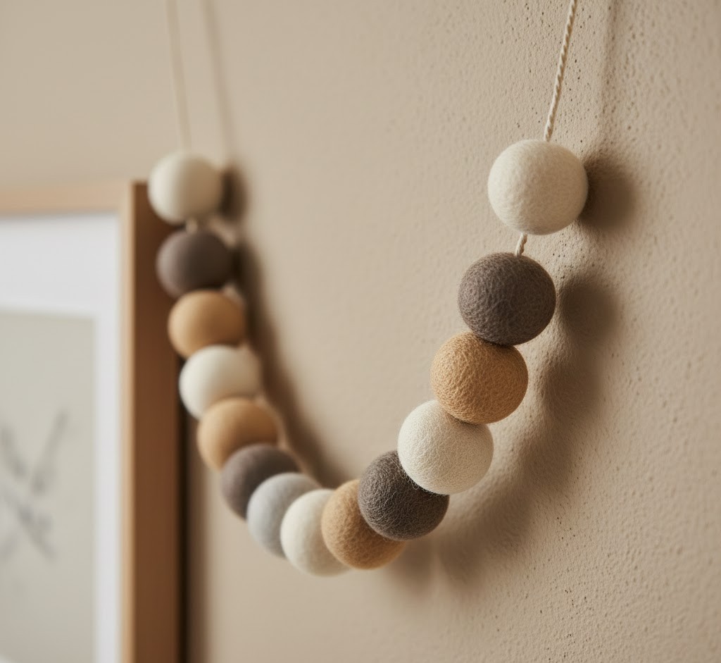 Neutral felt ball garland