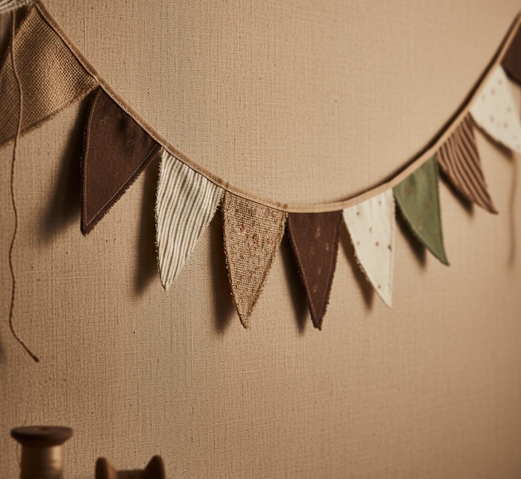 Rustic fabric pennant garland